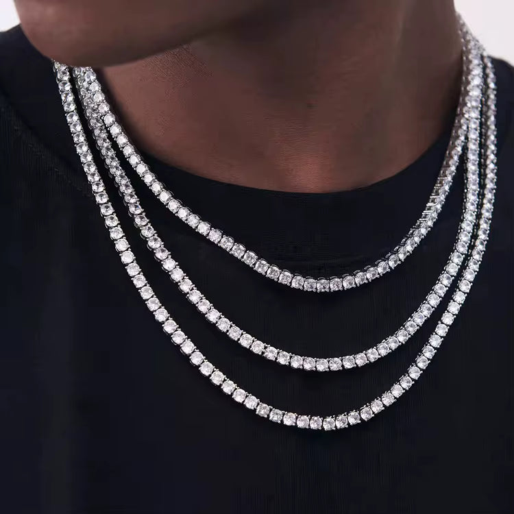 Polair™ Aera Moissanite tennis chain necklace showcasing sparkling stone-studded jewelry with a delicate design.