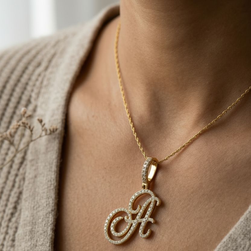 Initial Necklace with Thinner Rope Chain